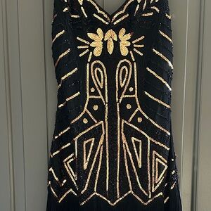 Glamorous Black and Gold Sequin Mini Dress